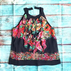 Eci floral ruffle front halter style blouse size 4